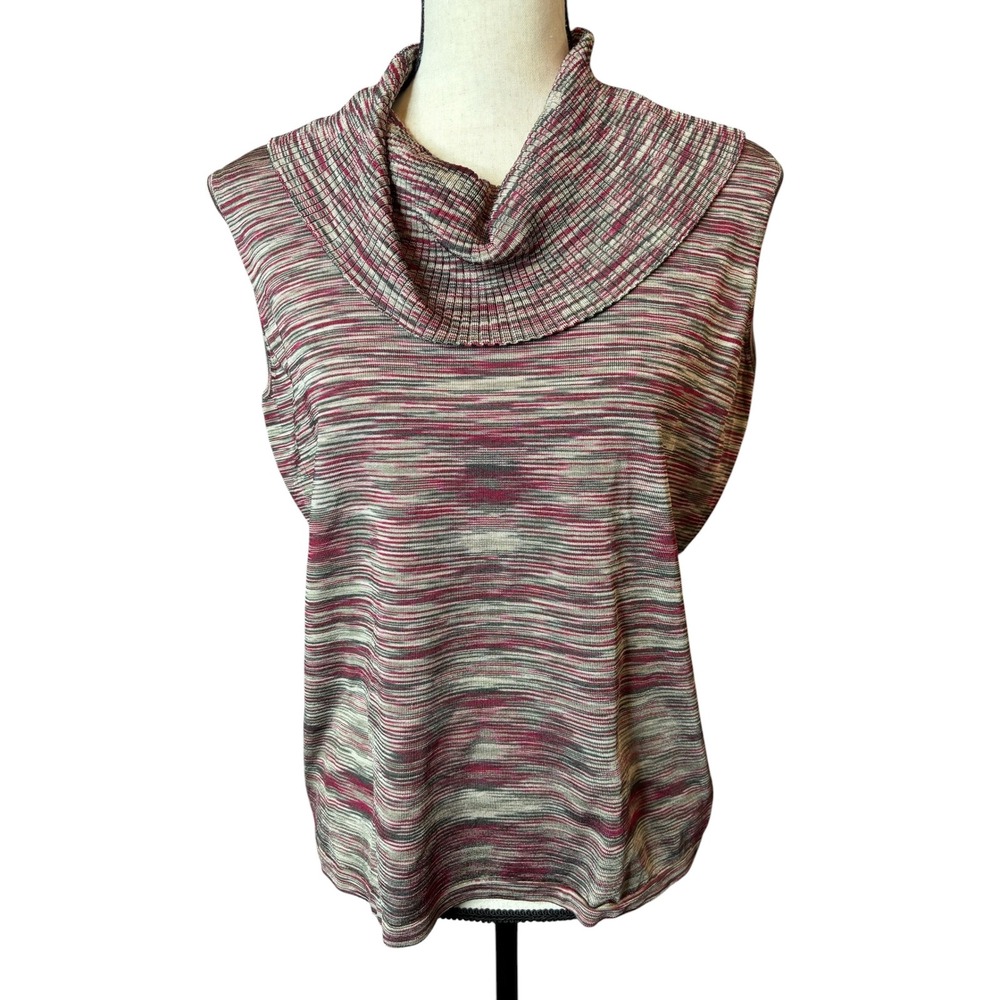 Jones New York Collection Women XL Cowl Neck Sleeveless Knit Top Space Dye Red